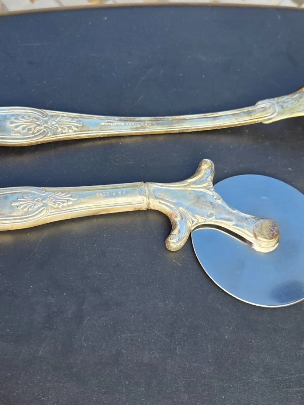 VTG Sheffield Silver Plated Pizza Cutter and Pasta Serving Spoon , Made In Italy
